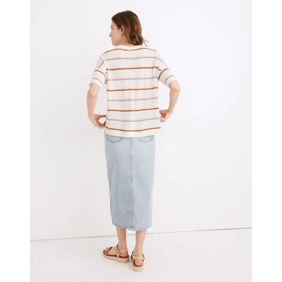 Madewell Heather Oatmeal Stripe Responsible Weightless Cashmere Sweater Tee MED - Picture 4 of 15